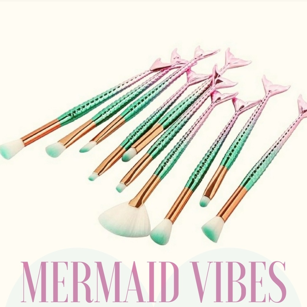 10 PC Mermaid Makeup Brush Set